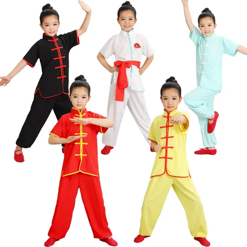 Одежда для студентов тайцзицюань, одежда для выступлений в кунг-фу, детский костюм ушу, Новый молодежный костюм с коротким рукавом. - 0