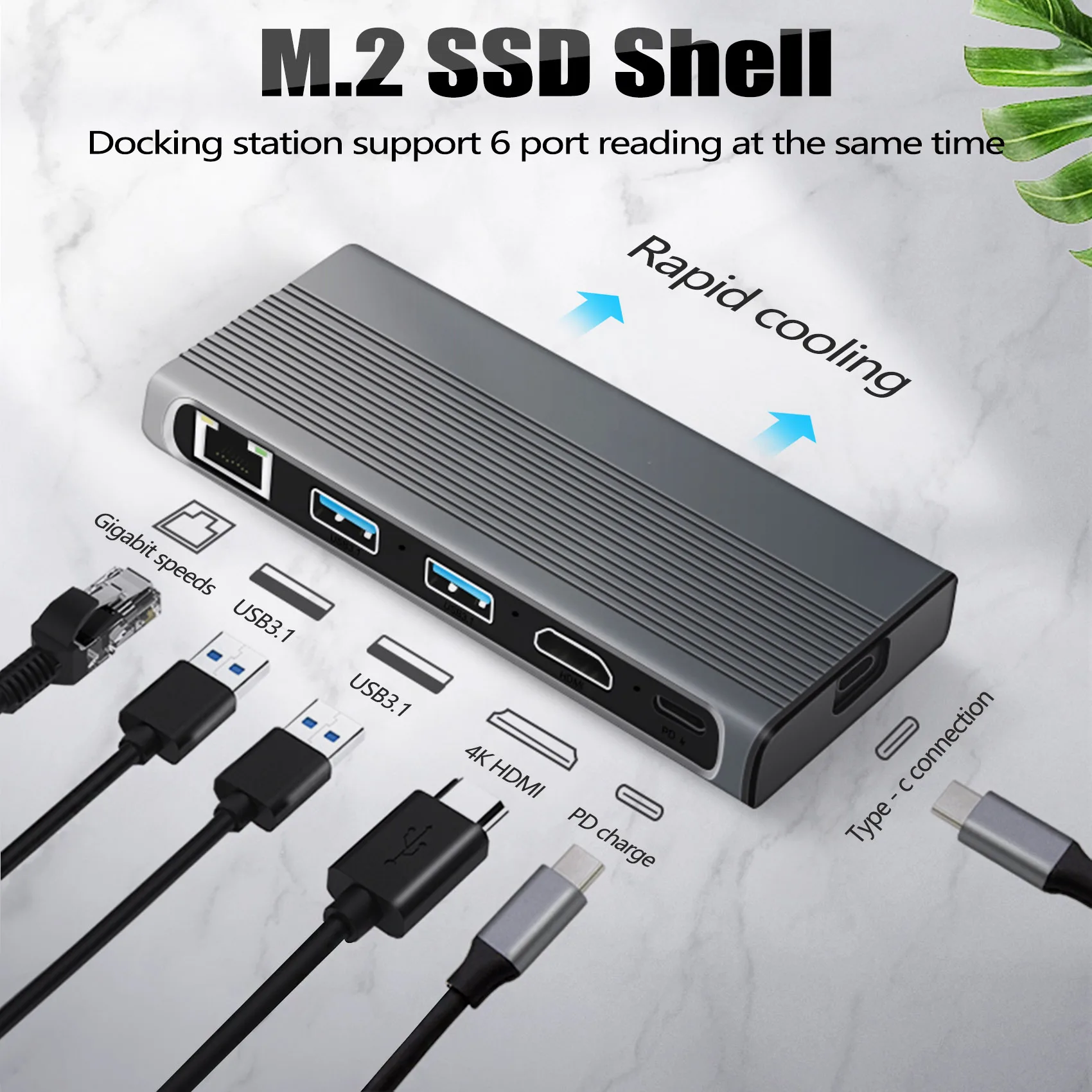 USB C Концентратор M.2 SSD-накопитель, совместимый с HDMI + USB3.1 + RJ45 + док-станция PD Type-C для M.2 NVME NGFF SSD для Macbook - 5