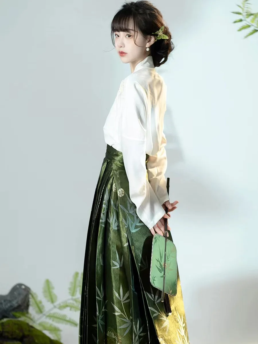 Оригинальная юбка Hanfu Костюм в китайском стиле династии Мамяньцунь Мин Плетение Золотая юбка с Лошадиным лицом Китайское платье - 2