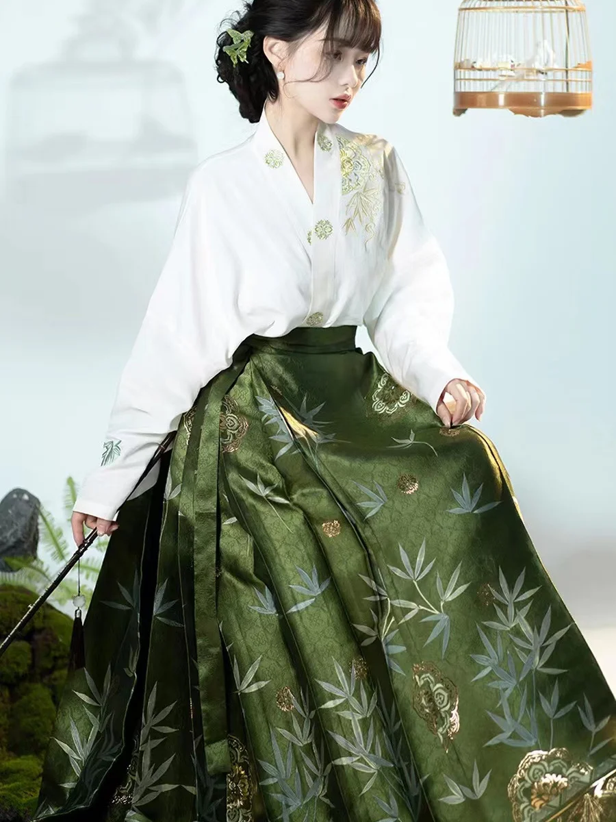 Оригинальная юбка Hanfu Костюм в китайском стиле династии Мамяньцунь Мин Плетение Золотая юбка с Лошадиным лицом Китайское платье - 4