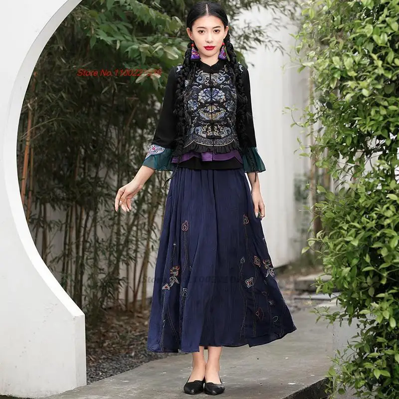 2024 женский китайский винтажный жилет с цветочной вышивкой Тан костюм жилет традиционные топы чонсам ретро национальный ветрозащитный жилет жилет - 3