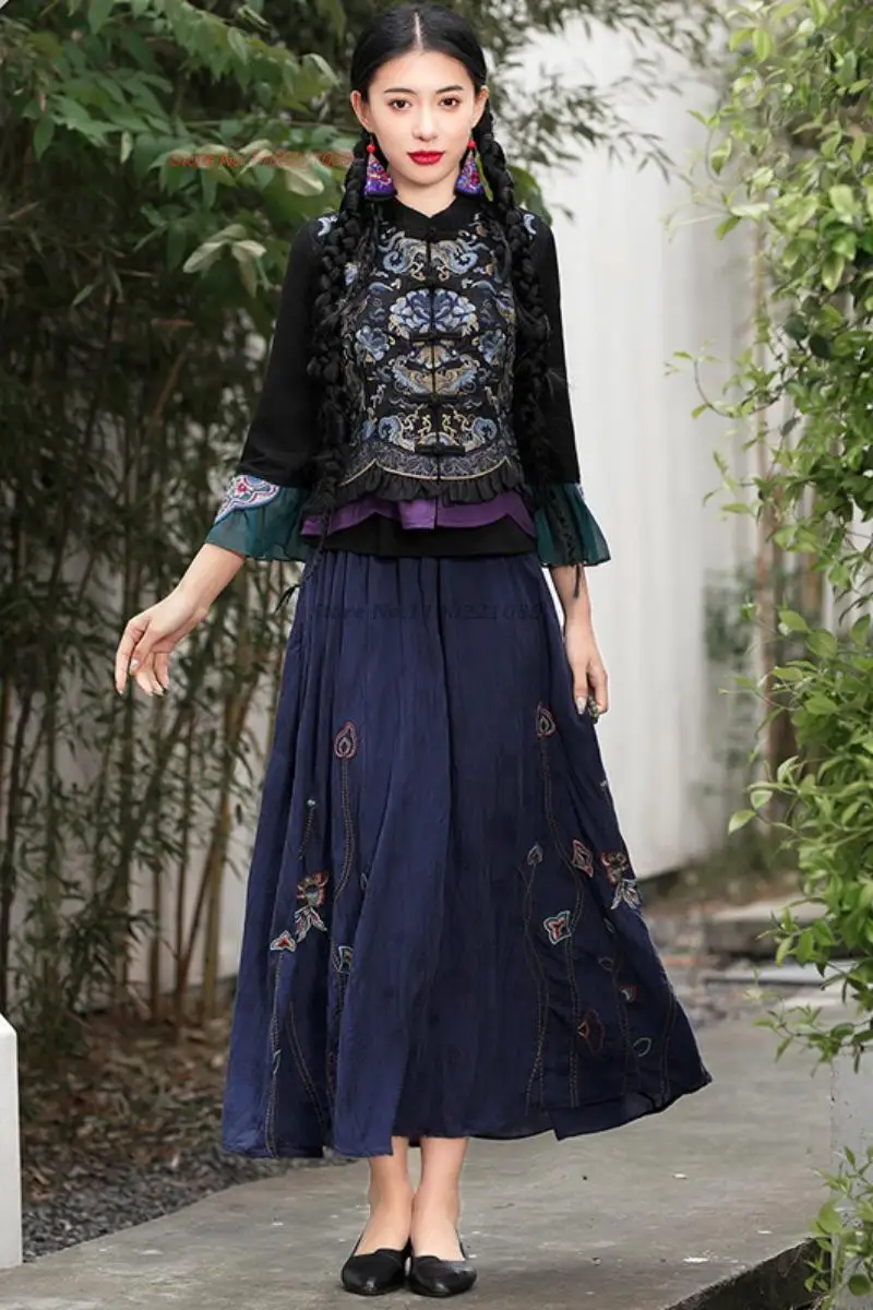 2024 женский китайский винтажный жилет с цветочной вышивкой Тан костюм жилет традиционные топы чонсам ретро национальный ветрозащитный жилет жилет - 4