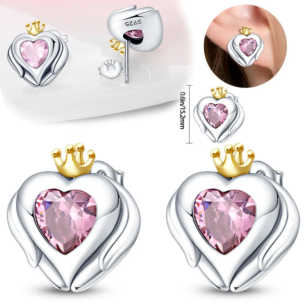 Сверкающие двойные большие серьги-кольца из стерлингового серебра 925 пробы, U-образная квадратная серьга-гвоздик в форме сердца, подарок на годовщину ювелирных изделий для женщин - 2