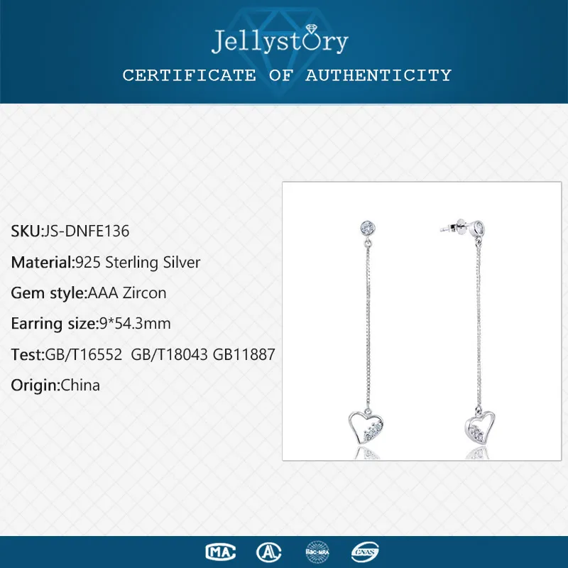 Jellystory модные серьги из стерлингового серебра 925 пробы с цирконом в форме сердца, висячие серьги, ювелирные изделия, свадебная вечеринка для женщин - 1