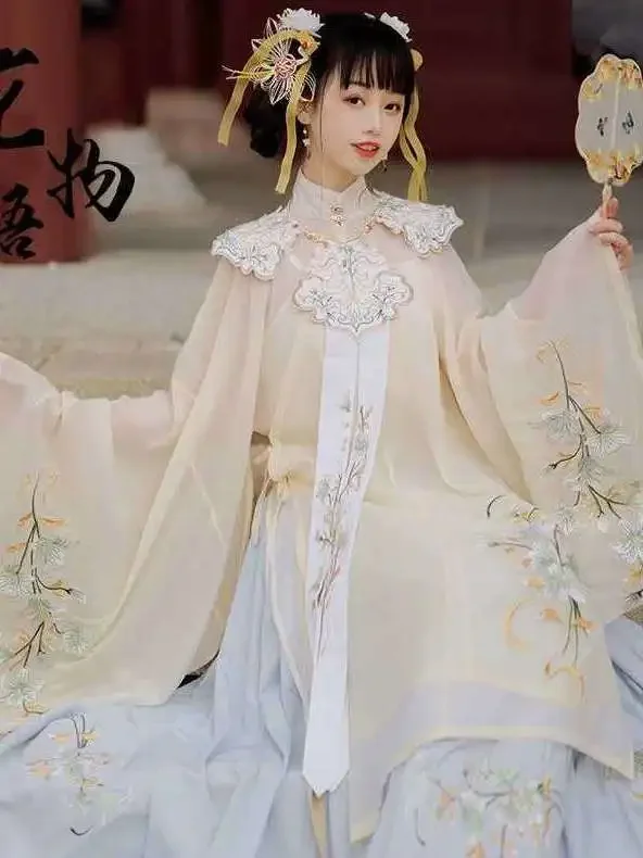 Традиционная одежда в китайском стиле Hanfu Династия Мин Облако Платье с воротникомстойкой на плече Древний костюм Элегантный костюм феи - 0