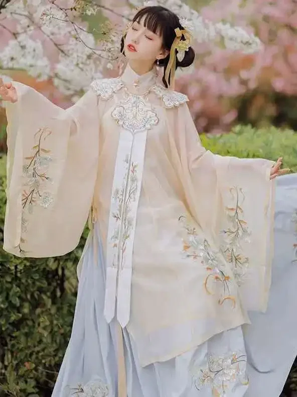 Традиционная одежда в китайском стиле Hanfu Династия Мин Облако Платье с воротникомстойкой на плече Древний костюм Элегантный костюм феи - 3