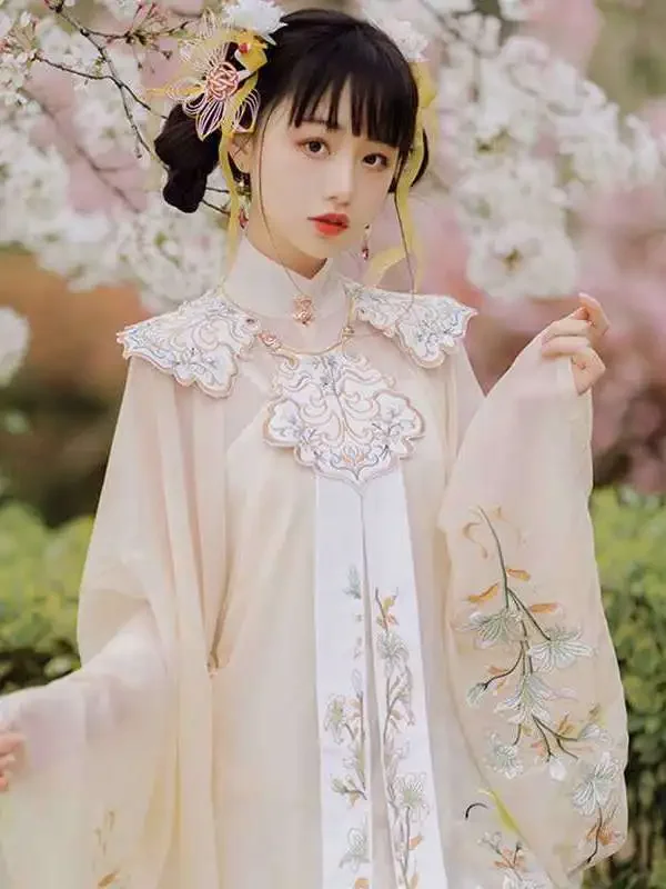 Традиционная одежда в китайском стиле Hanfu Династия Мин Облако Платье с воротникомстойкой на плече Древний костюм Элегантный костюм феи - 4