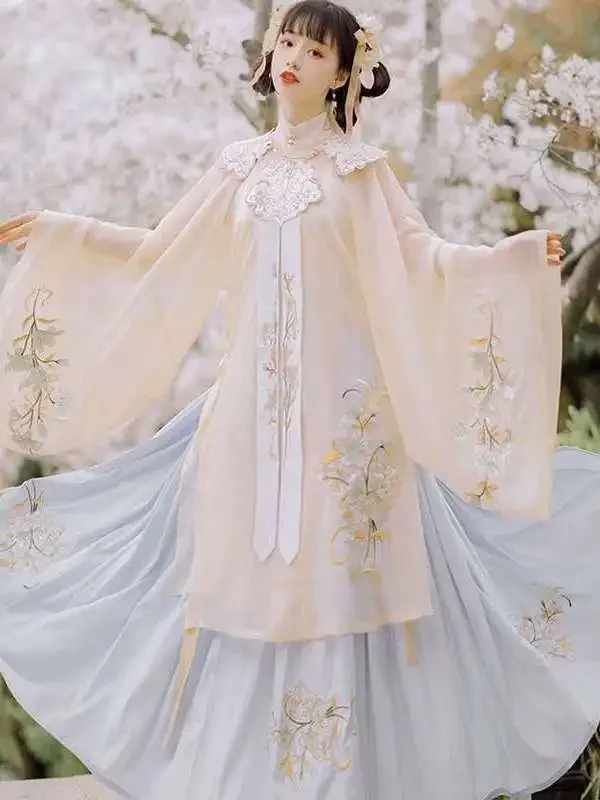 Традиционная одежда в китайском стиле Hanfu Династия Мин Облако Платье с воротникомстойкой на плече Древний костюм Элегантный костюм феи - 5