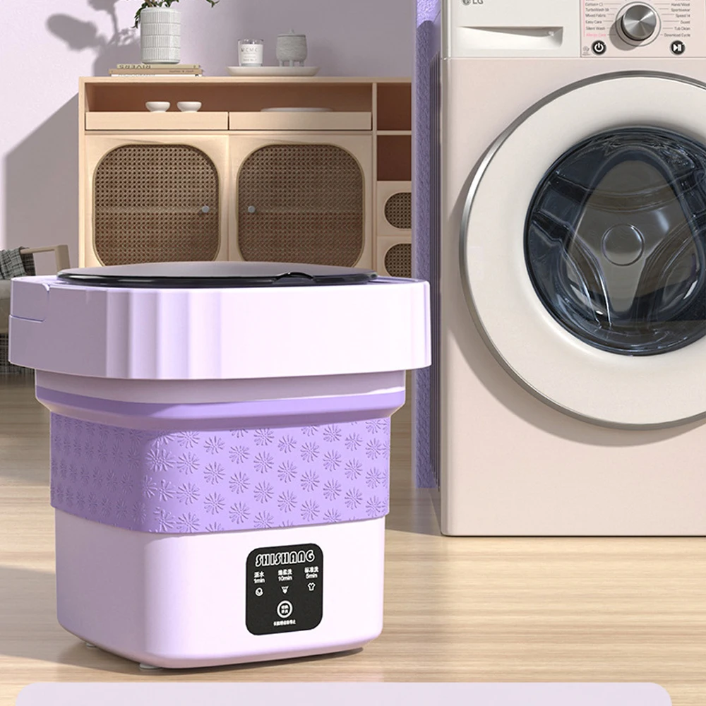 Портативная складная стиральная машина, небольшая мини-стиральная машина для стирки нижнего белья и носков с антибактериальным покрытием для общежития с дренажной корзиной - 0