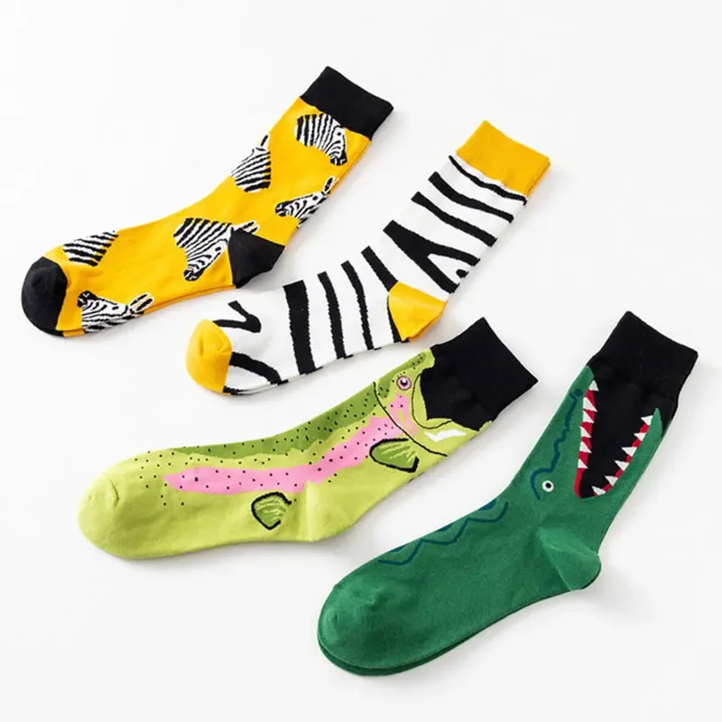 Модные Красочные Носки-Трубки С Полосками Зебры И Крокодилом Серии Cute Winter Tube Socks - 0
