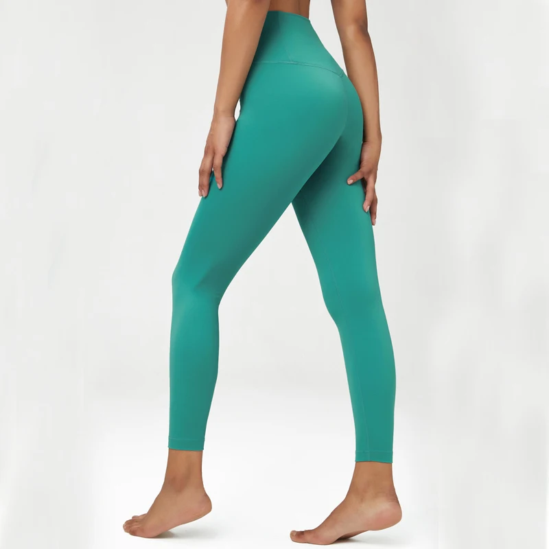 Маслянистые Мягкие штаны для йоги, женские однотонные спортивные леггинсы из лайкры с высокой талией, облегающие тренировочные колготки для бега, спортивная одежда - 1