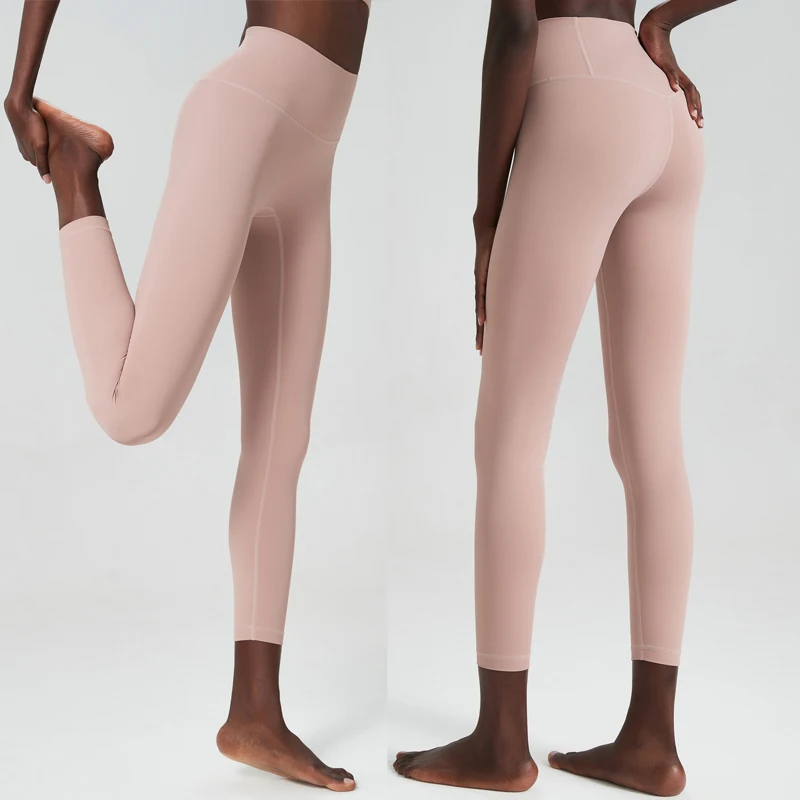Маслянистые Мягкие штаны для йоги, женские однотонные спортивные леггинсы из лайкры с высокой талией, облегающие тренировочные колготки для бега, спортивная одежда - 2