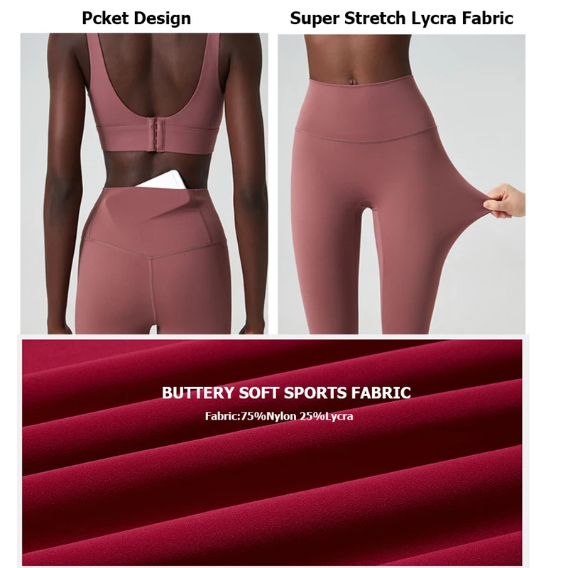 Маслянистые Мягкие штаны для йоги, женские однотонные спортивные леггинсы из лайкры с высокой талией, облегающие тренировочные колготки для бега, спортивная одежда - 3