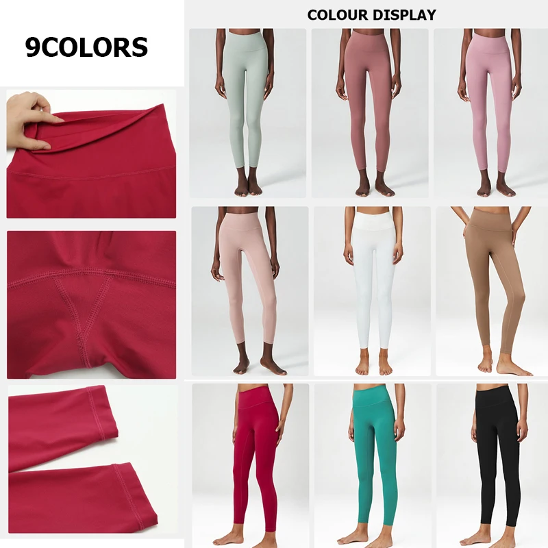 Маслянистые Мягкие штаны для йоги, женские однотонные спортивные леггинсы из лайкры с высокой талией, облегающие тренировочные колготки для бега, спортивная одежда - 5