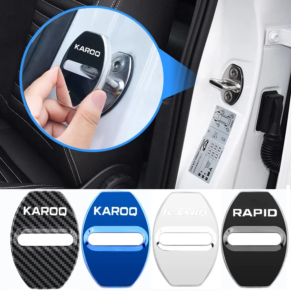 4шт Крышка дверного замка автомобиля Защитный чехол с пряжкой для Skoda kamiq KAROQ RAPID Товары для Стайлинга автомобилей Аксессуары - 0