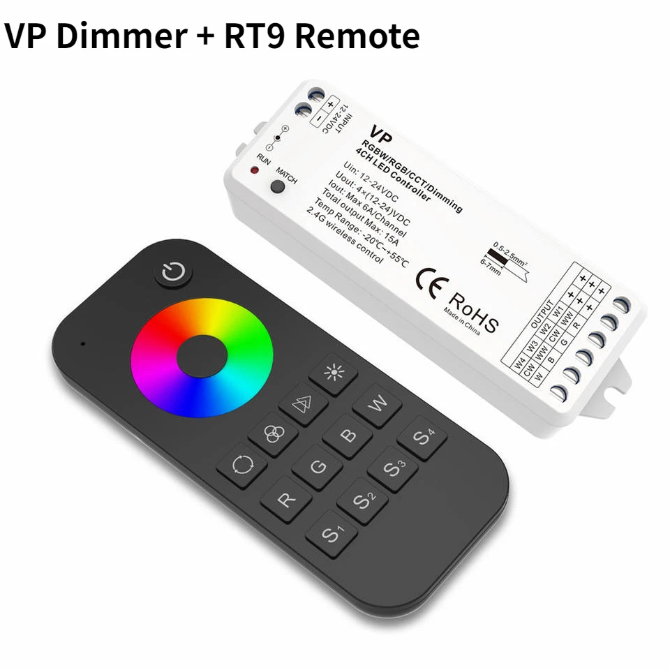 Новый светодиодный Радиочастотный Контроллер VP 4 Канала RGBW/RGB/CCT/С регулировкой яркости 12 В-24 В постоянного тока Постоянного Напряжения 4 в 1 2,4 Г Радиочастотный Беспроводной Приемник RT9 Remote - 0