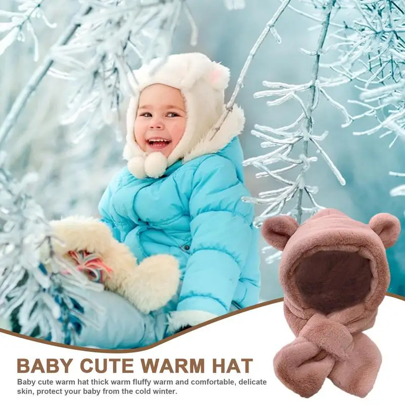 Детская шапка-шарф для мальчиков и девочек, милые осенне-зимние мультяшные плюшевые теплые шапки с милыми ушками, детская ветрозащитная шапочка - 3