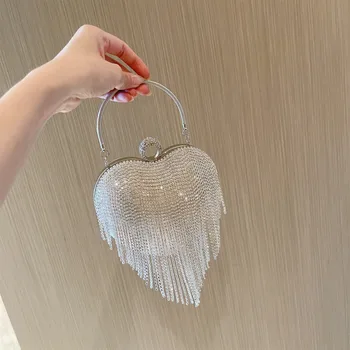 2023 новый набор love heart с бриллиантами, сумка для ужина с кисточками и стразами