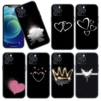 Чехол для Телефона Heart Love Crown Для Apple iPhone 12 13 Mini 11 Pro Max XR X XS MAX 8 7 6S 6 Plus SE 5S 5 2020 Мягкий Черный Чехол из ТПУ