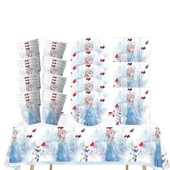 новые украшения для вечеринки по случаю Дня рождения Disney Frozen Принцесса Эльза Одноразовая посуда Фон Баннер Бумажные стаканчики Детский подарок на День рождения