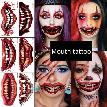 Забавный клоун, наклейки с татуировками из ПВХ на Хэллоуин, губы Ужасов, 3D Наклейки, Косплей, макияж, Татуировка губ, Водонепроницаемые Временные наклейки с татуировками