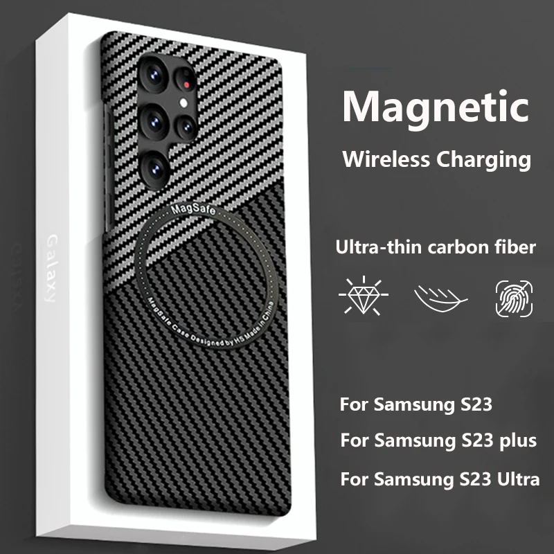 Z-SHOW Ультратонкий Чехол Из Углеродного Волокна Для Samsung Galaxy S23 Plus Ultra 5G Magsafe Магнитная Беспроводная Зарядка Чехол Сумка Coque - 0