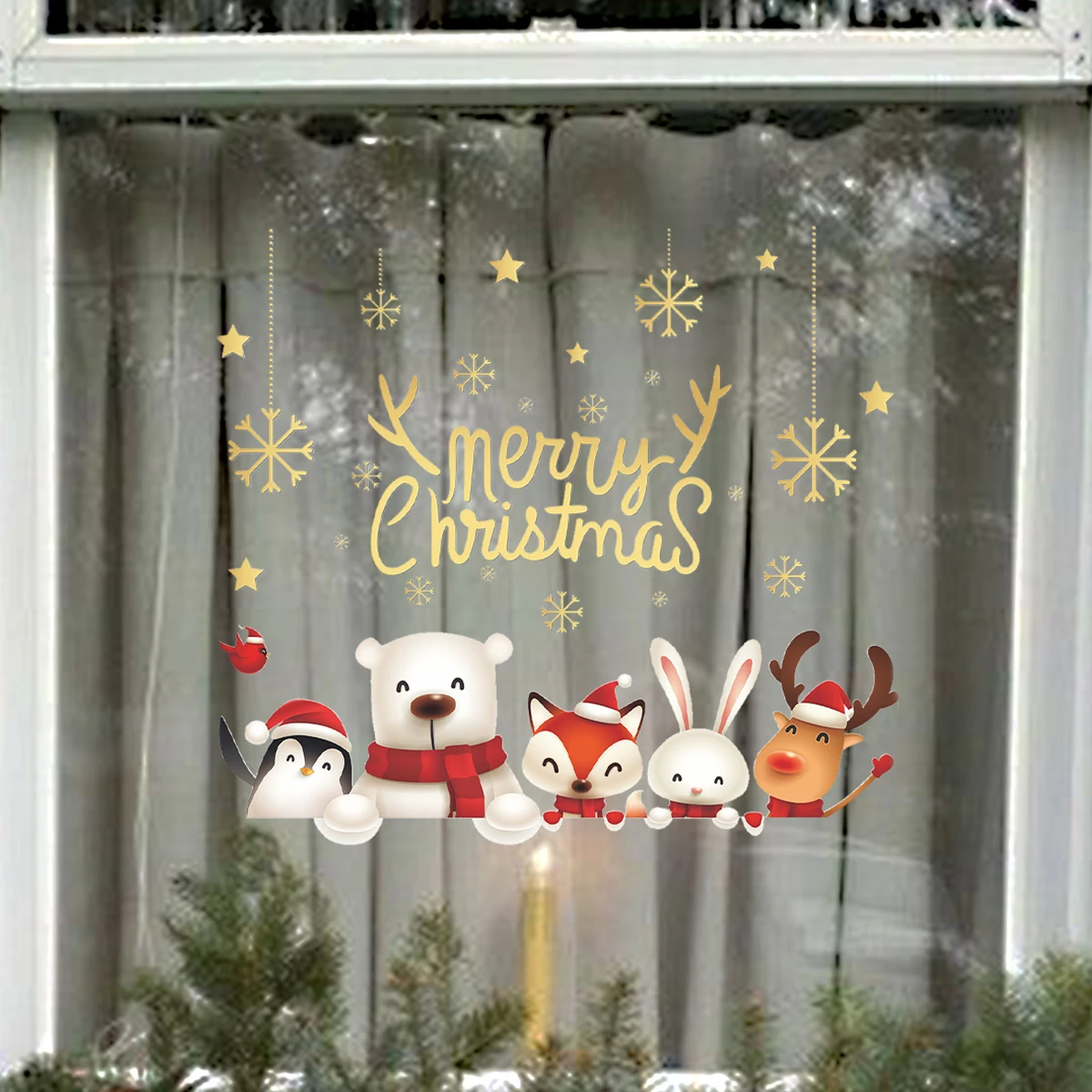 Рождественские Наклейки На Окна Наклейки Санта-Клауса С Рождеством Христовым Украшение 2023 года для Дома Navidad Natal Noel Подарки На Новый Год 2024 - 0