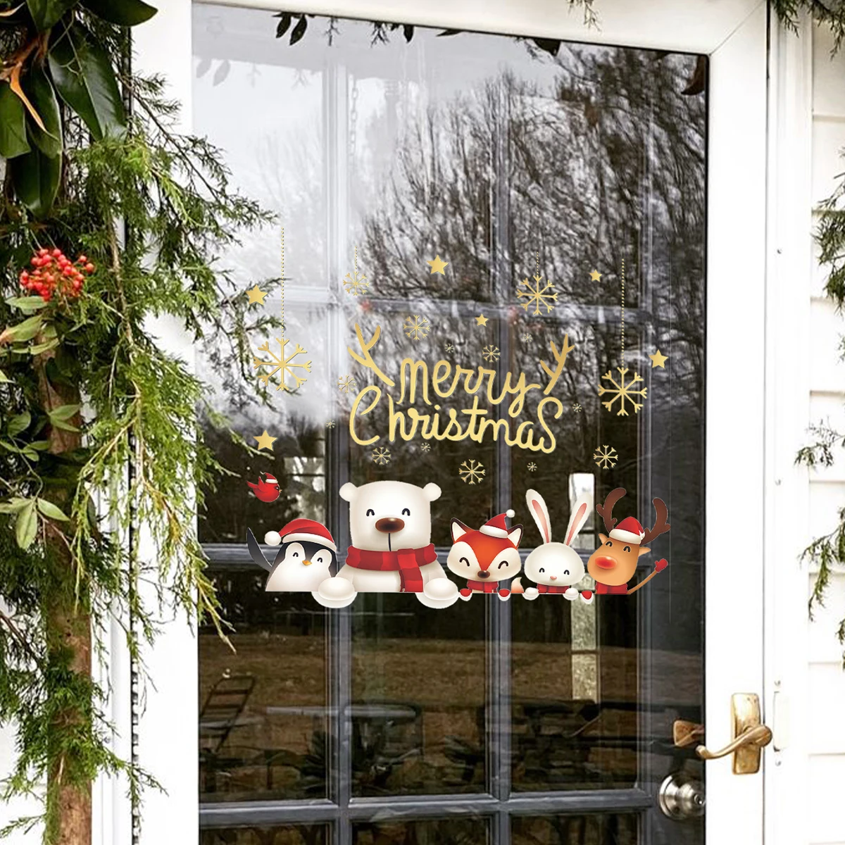 Рождественские Наклейки На Окна Наклейки Санта-Клауса С Рождеством Христовым Украшение 2023 года для Дома Navidad Natal Noel Подарки На Новый Год 2024 - 2